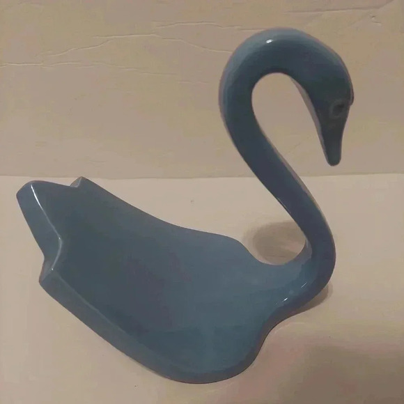 Vintage Mid-Century Blue Pottery Set Of 2 Swan Hand Towel Holder for Vanity/Bath - Picture 3 of 11
